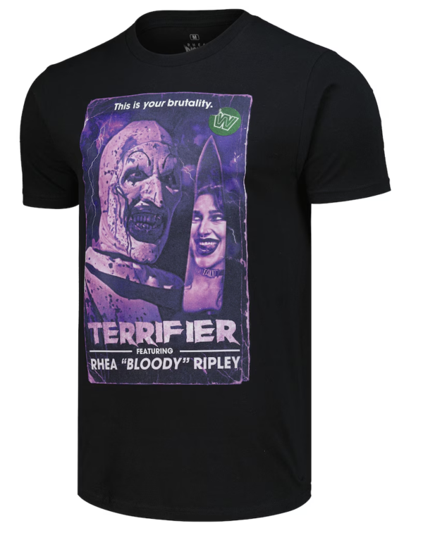 Polera WWE Ripple Junction Black Rhea Ripley x Terrifier VHS Cover